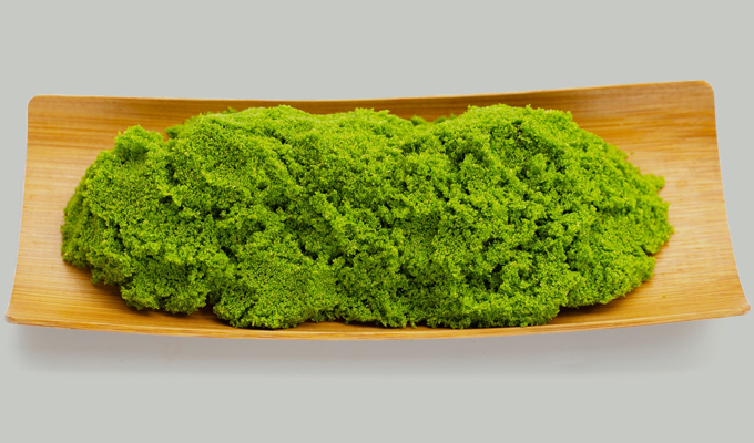 Fresh Wolffia globosa on Bamboo wood Bowl for Health Benefits
